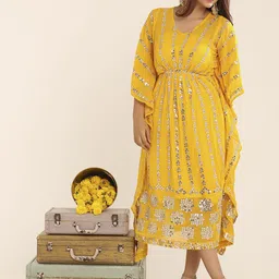 THE BLESSED WARDROBE Women Embellished Round Neck Sleeveless Kaftan Dress-image-3