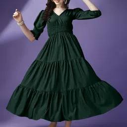 Raiyani Enterprise V-Neck Puff Sleeves Tiered Maxi Dress-image-78