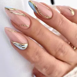 The Pink Truck Set Of 24 Reusable Artificial Nails - English Blue & Gold image 1