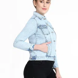 Stylecast X Kotty Women Spread Collar Solid Denim Jacket image 2