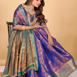 AKSH FASHION Blue Silk Blend Sarees-picture-20