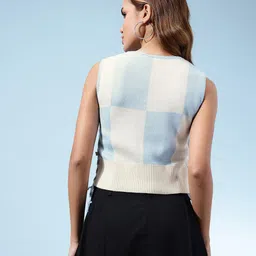 glitchez Applique Detail Checked Sweater Vest With Waist Tie-Ups image 5