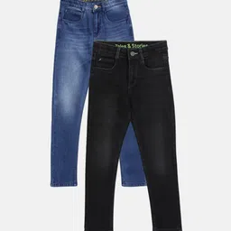 TALES & STORIES Boys Pack of 2  Slim Fit Mildly Distressed Light Fade Stretchable Jeans-picture-12