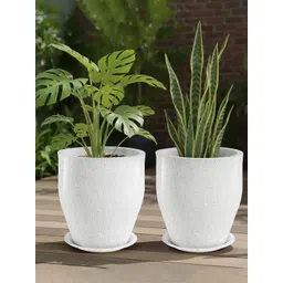 Ruboxa 2pcs White Round Rotomould Weather-safe Flower Planter With Tray & Drainage Hole-picture-32