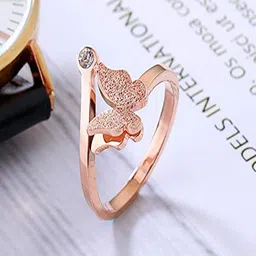 DressBerry Rose Gold-Plated Cubic-Zirconia-Studded Butterfly Finger Ring-picture-38