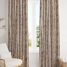 Banchmark Home Furnishings Brown & Off White Set of 2 Room Darkening Long Door Curtain-image-8