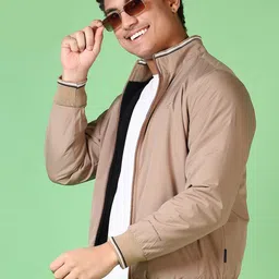 V-Mart Men Mock Collar Solid Cotton Casual Bomber Jacket-picture-12