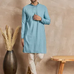 Anouk Geometric Woven Design Mandarin Collar Thread Work Straight Kurta image 1