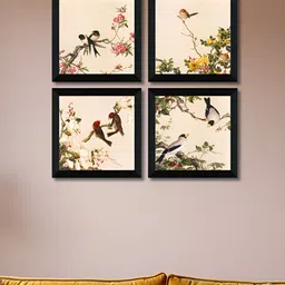 SAF Beige & Green 4 Pieces Floral Printed Wooden Wall Arts-picture-11