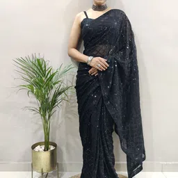 THE52 Embellished Sequinned Georgette Saree-image-19