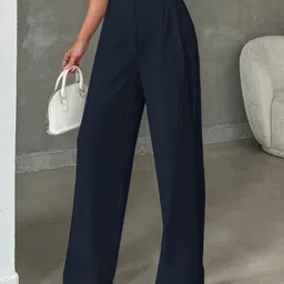 Next One Women Smart Straight Fit High-Rise Easy Wash Pleated Trousers-image-46