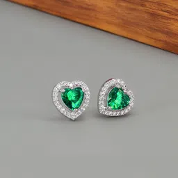 PRIVIU Silver-Plated American Diamond Studded Heart Shaped Studs-picture-15