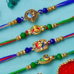 eCraftIndia Set Of 4 Ganesha & Peacock Thread Rakhi-picture-33