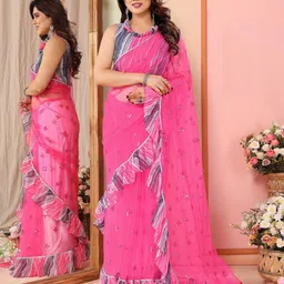 ROOP SUNDARI SAREES Women's Floral Mirror Work Net Saree-picture-10