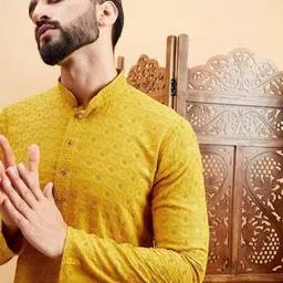 fashiology Ethnic Motifs Embroidered Band Collar Thread Work Straight Kurta With Trousers image 3