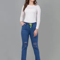 NEUNK Women Comfort Jogger Mid-Rise Highly Distressed Stretchable Cotton Jeans image 4