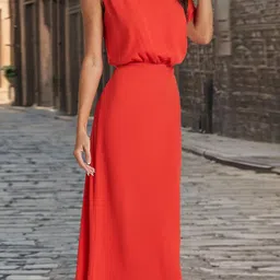 All About You Women Red Solid Cold-Shoulder Maxi Dress image 2