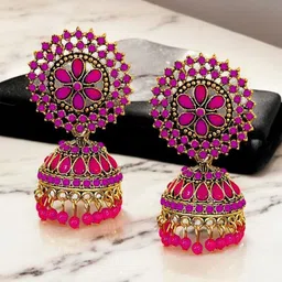 De-Ultimate Gold-Plated Artificial Stones Studded & Beads Beaded Dome Shaped Jhumkas-picture-24