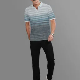 BULLMER Plus Size Striped Polo Collar T-shirt image 2