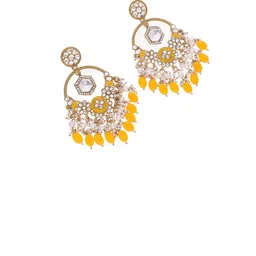 Brado Jewellery Gold-Plated Kundan Studded And Beaded Contemporary Drop Earrings image 3