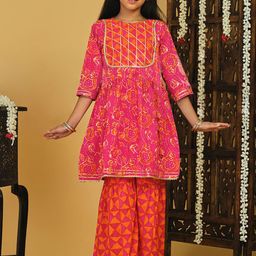 YK X Trampoline Girls Floral Printed Regular Pure Cotton Kurta with Sharara-picture-15