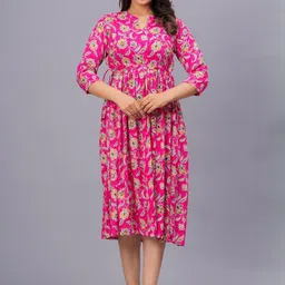 sqkurti SQ kurti Women's stylish Pink floral midi dress image 3
