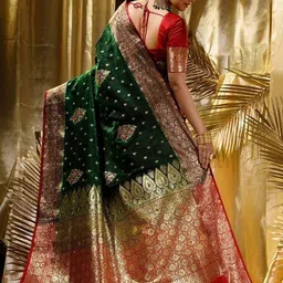 priyashi Ethnic Motifs Woven Design Zari Banarasi Saree With Blouse Piece image 3