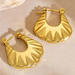 DressBerry Stainless Steel 18K Gold-Plated Anti-Tarnish Contemporary Shaped Hoop Earrings-image-54