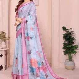 PRISHIL ENTERPRISE Floral Pure Linen Handloom Saree image 2