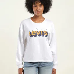 levi's Women's Brand Logo White Crew Neck Sweatshirt image 2
