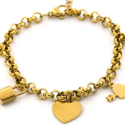 ARTKLIM Gold-Plated Stainless Steel Clover Leaf & Heart Shaped Charms Link Bracelet image 4