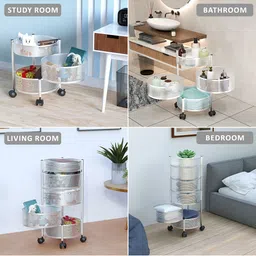 Kuber Industries 2+1 Layer Kitchen Metal Storage Rack with Wheels image 2