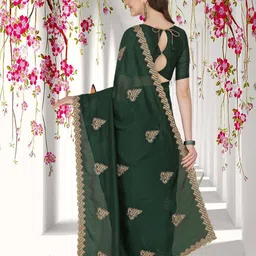 DIVASTRI Ethnic Motifs Embroidered Silk Blend Designer Saree image 3