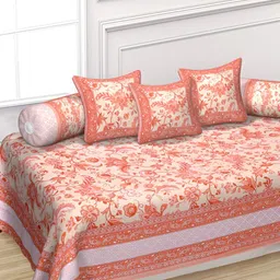 Texstylers Pink & Off White 6 Pieces Floral Printed Cotton Diwan Set-picture-14