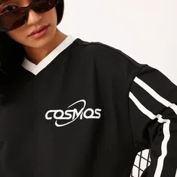 DressBerry Classic Vibe Striped & Embroidered Cotton Terry Relaxed Fit Sweatshirt image 3