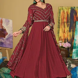 Warthy Ent Floral Embroidered Semi-Stitched Dress Material-image-50