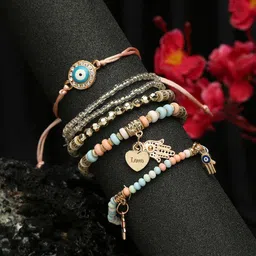 YouBella Set Of 6 Gold-Plated Artificial Beads Beaded Charm Bracelets-picture-41