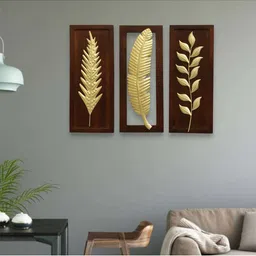 vedas Mystical India Brown & Gold-Toned 3 Pieces W-Sylas Leaf Wall Decors-picture-29