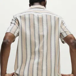 Marks & Spencer Men Vertical Striped Cuban Collar Pure Cotton Casual Shirt image 5