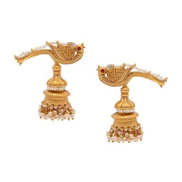 Shining Jewel - By Shivansh Gold -Plated Kundan Studded And Pearls Beaded Jhumkas-picture-18