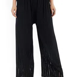 SRISARAS Women Schiffli Embroidered Mid-Rise Cotton Wide Leg Parallel Trousers-picture-37