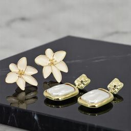 FIMBUL Set Of 2 Gold-Plated Artificial Stones Studded Floral Studs-picture-29