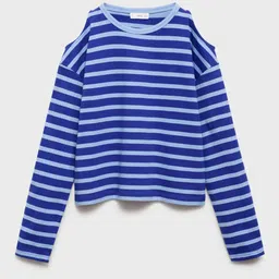 Mango Kids Girls Striped Cold-Shoulder Pure Cotton Top-picture-11