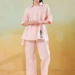 Aura By Sanskrutihomes Embroidered Pure Cotton Shirt Collar Top With Trousers Co-Ords-picture-21