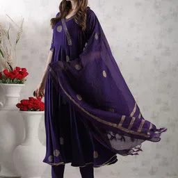 KALINI Floral Woven Design Gotta Patti Anarkali Kurta With Trousers & Dupatta image 4