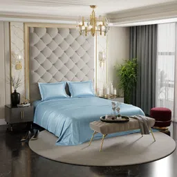 Nivasam Gloss Blue Cotton 300 TC King Bedsheet with 2 Pillow Covers-2.74 m x 2.74 m-image-14
