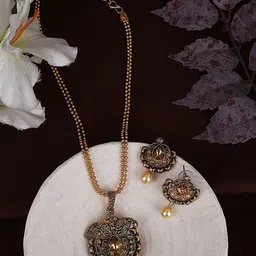 ANIKAS CREATION Gold-Plated American Diamond Stone-Studded Jewellery Set image 1