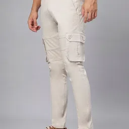 HO BINDAASS Men Textured Self Design Mid-Rise Cotton Cargos image 4