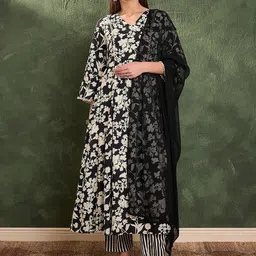 Shae by SASSAFRAS Ethnic Motifs Printed Pure Cotton Kurta with Trousers & With Dupatta-picture-7