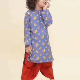 Sethukrishna Boys Floral Printed Mandarin Collar Straight Kurta With Dhoti Pants image 4